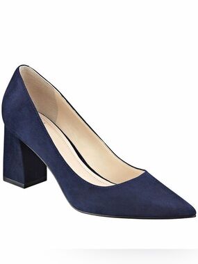 MARC FISHER NIB "Zala" Career Classic Navy Suede Leather Sole Block Heel Pump 7M